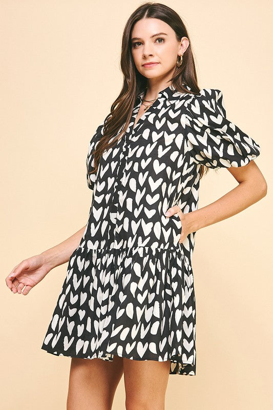 Heart Print Mini Dress