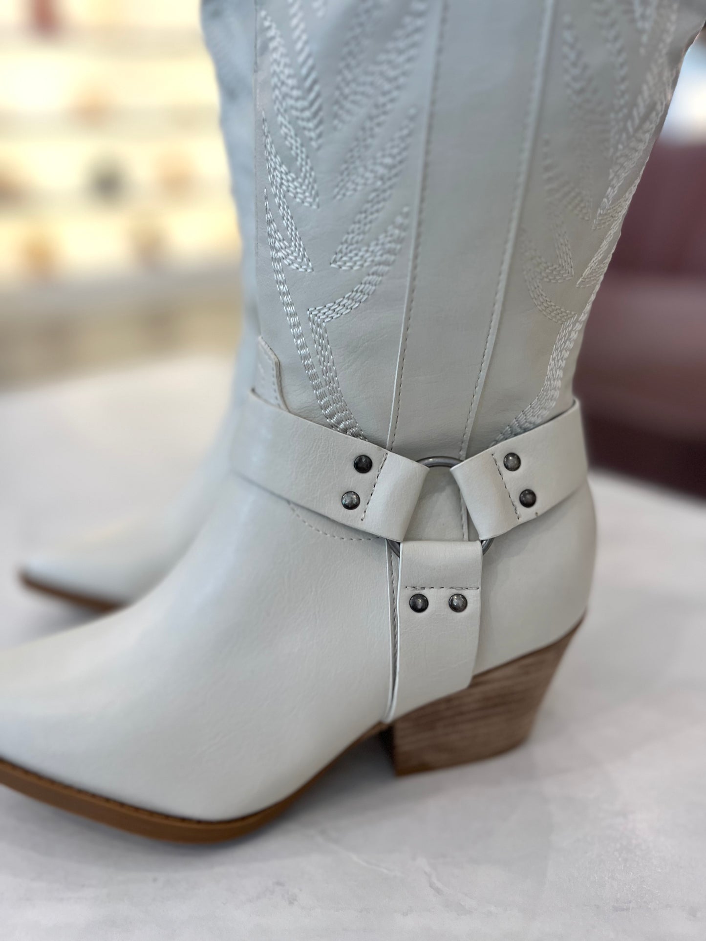 White Knee High Cowboy Boots