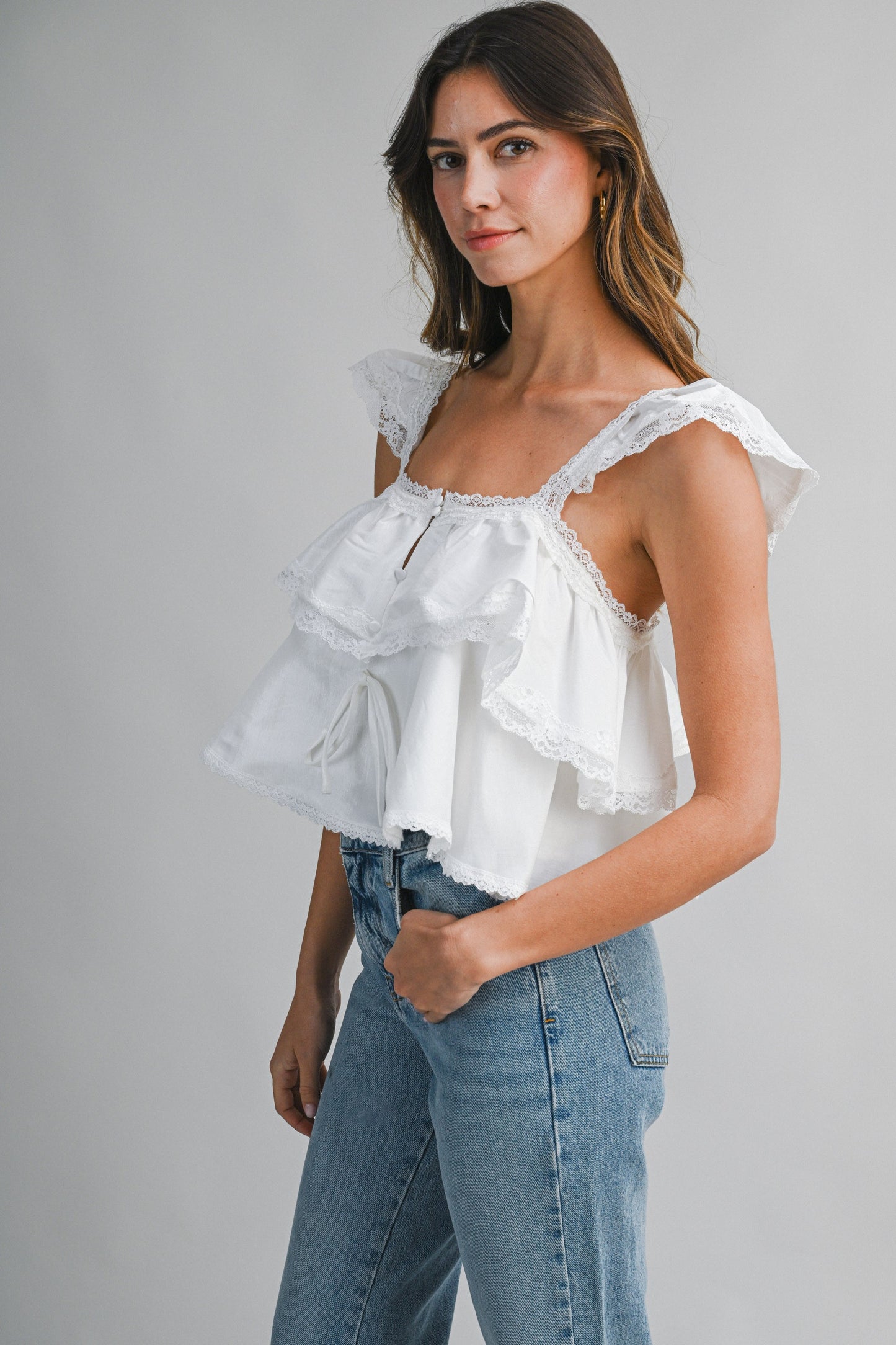 White Lace Trim Crop Top