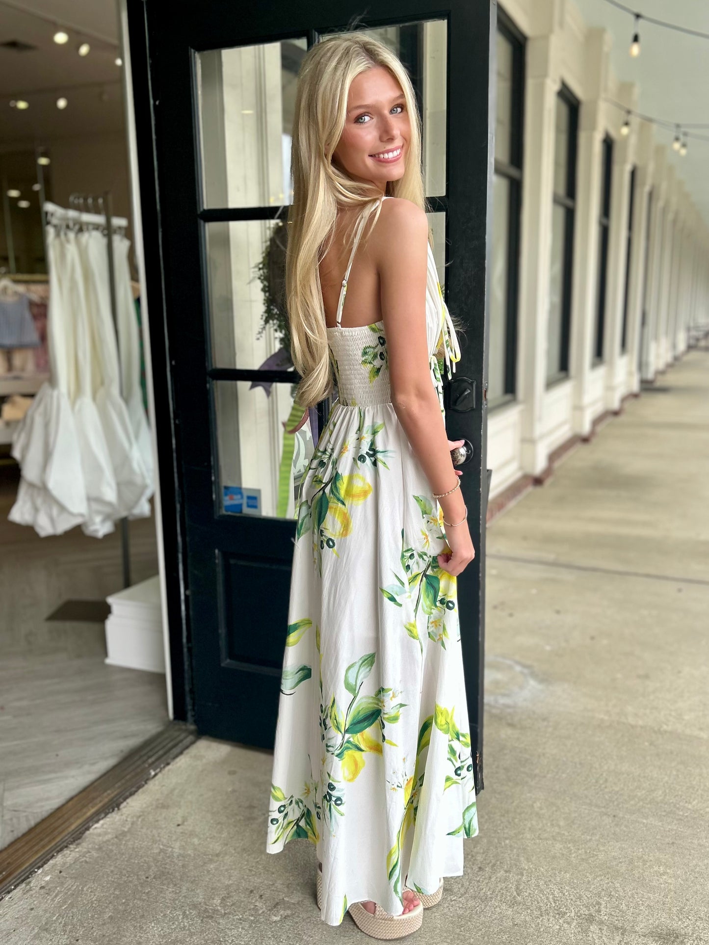 White Floral V Neck Midi