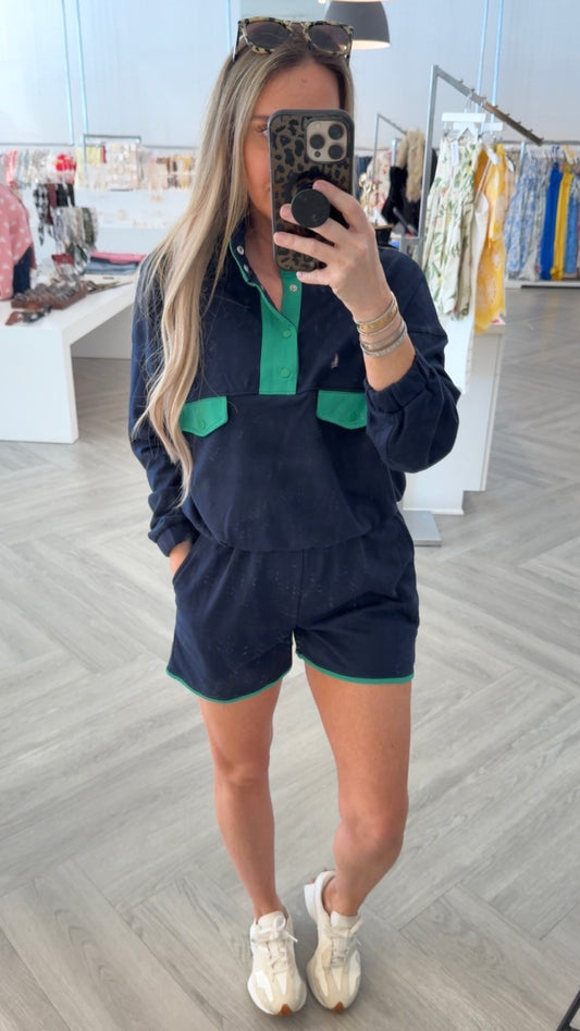 Blue Color Block Pullover & Shorts