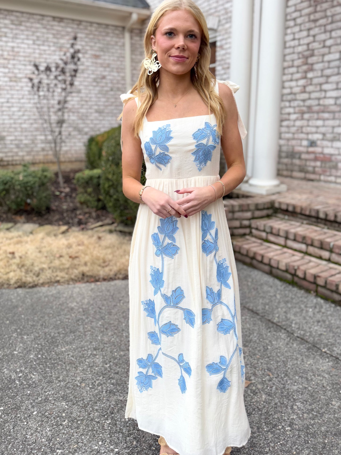 Cream/Blue Flower Maxi