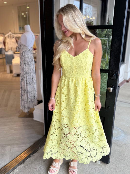 Lemon Floral Lace Midi