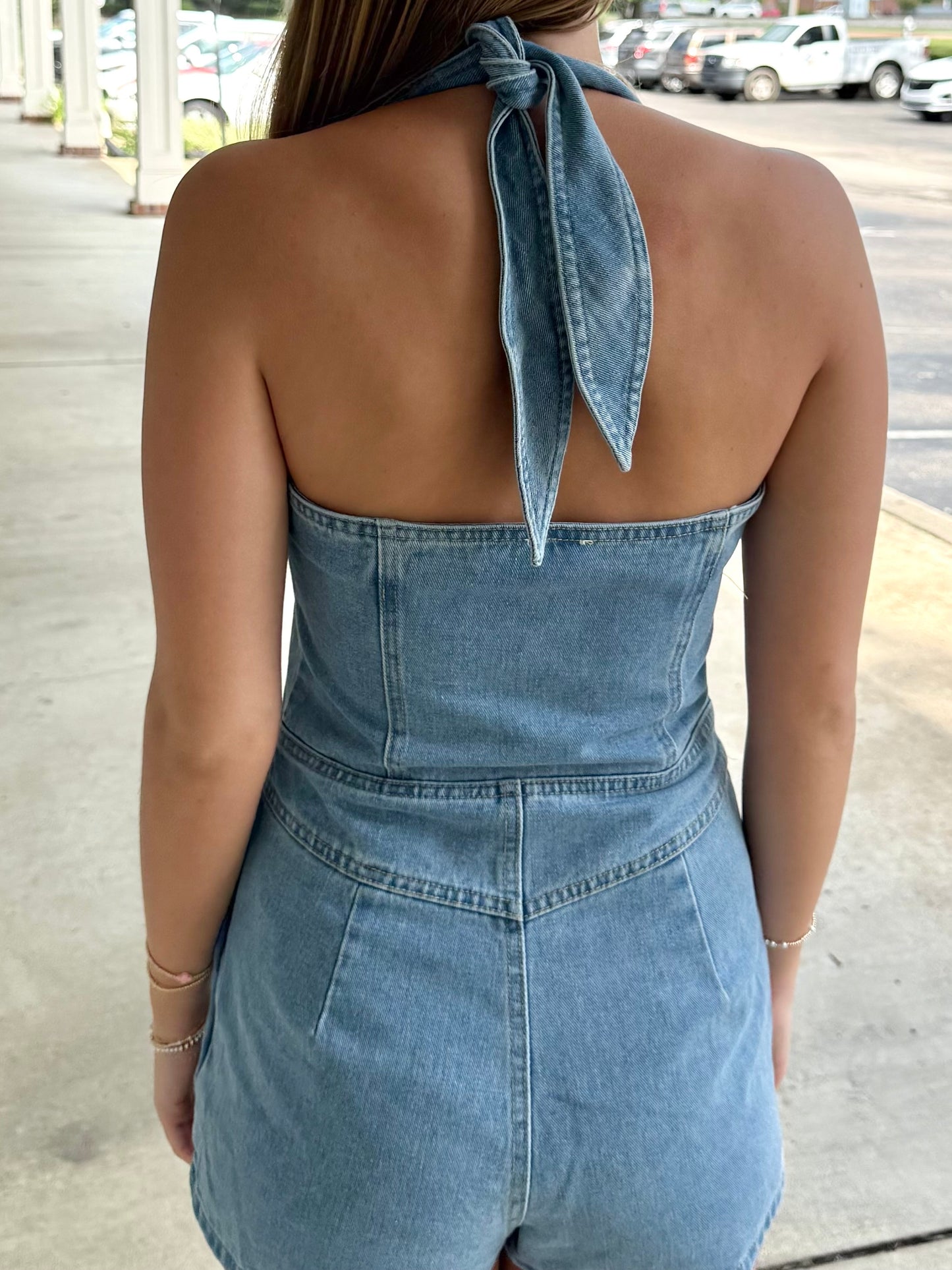 Denim Button Vest Romper