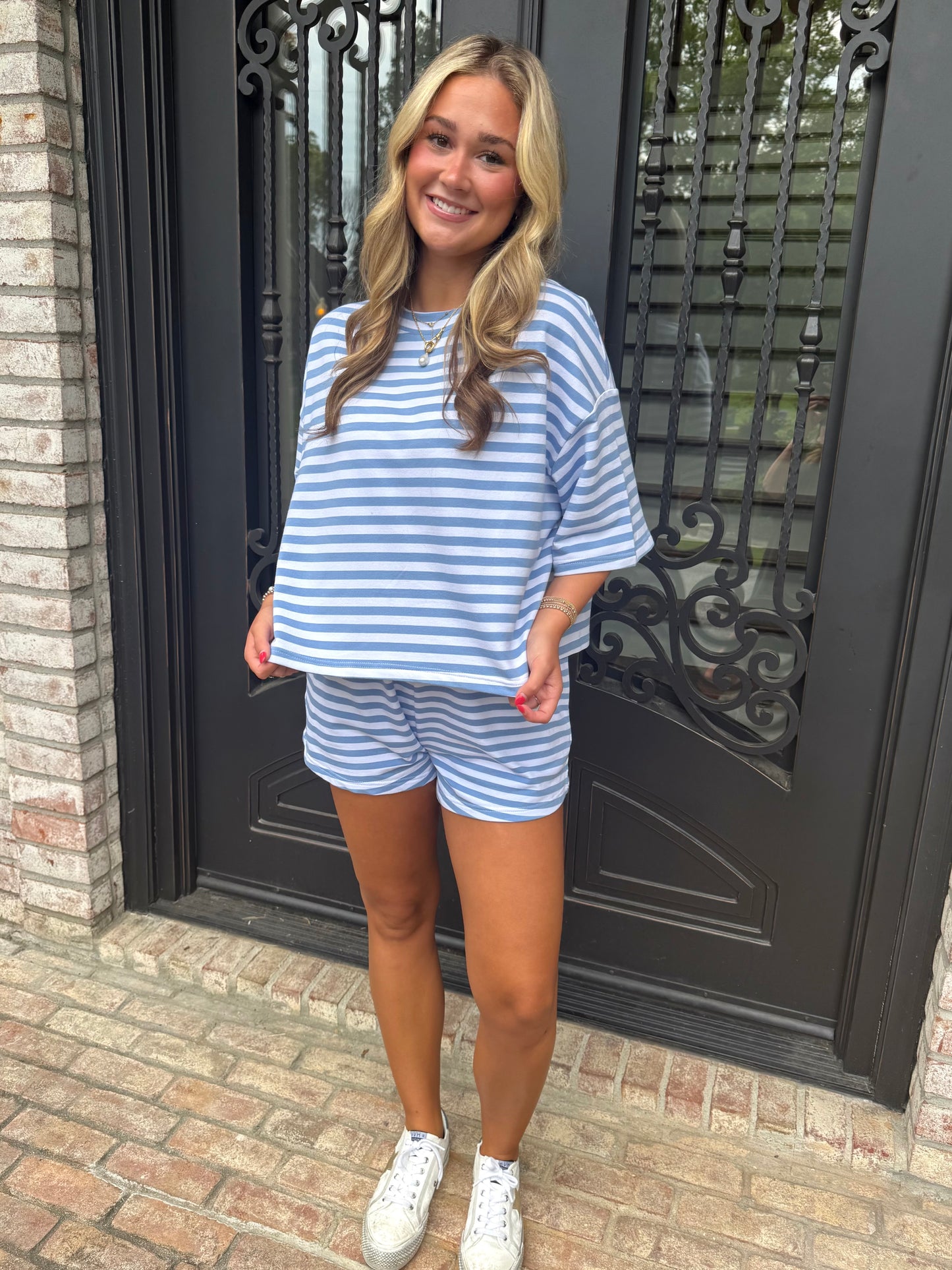 Blue Stripe Knit Boxy Tee