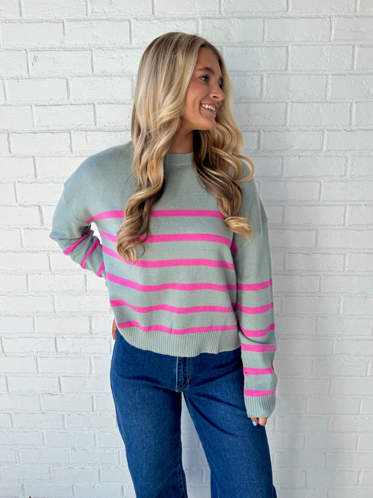 Sage/Punch Stripe Sweater