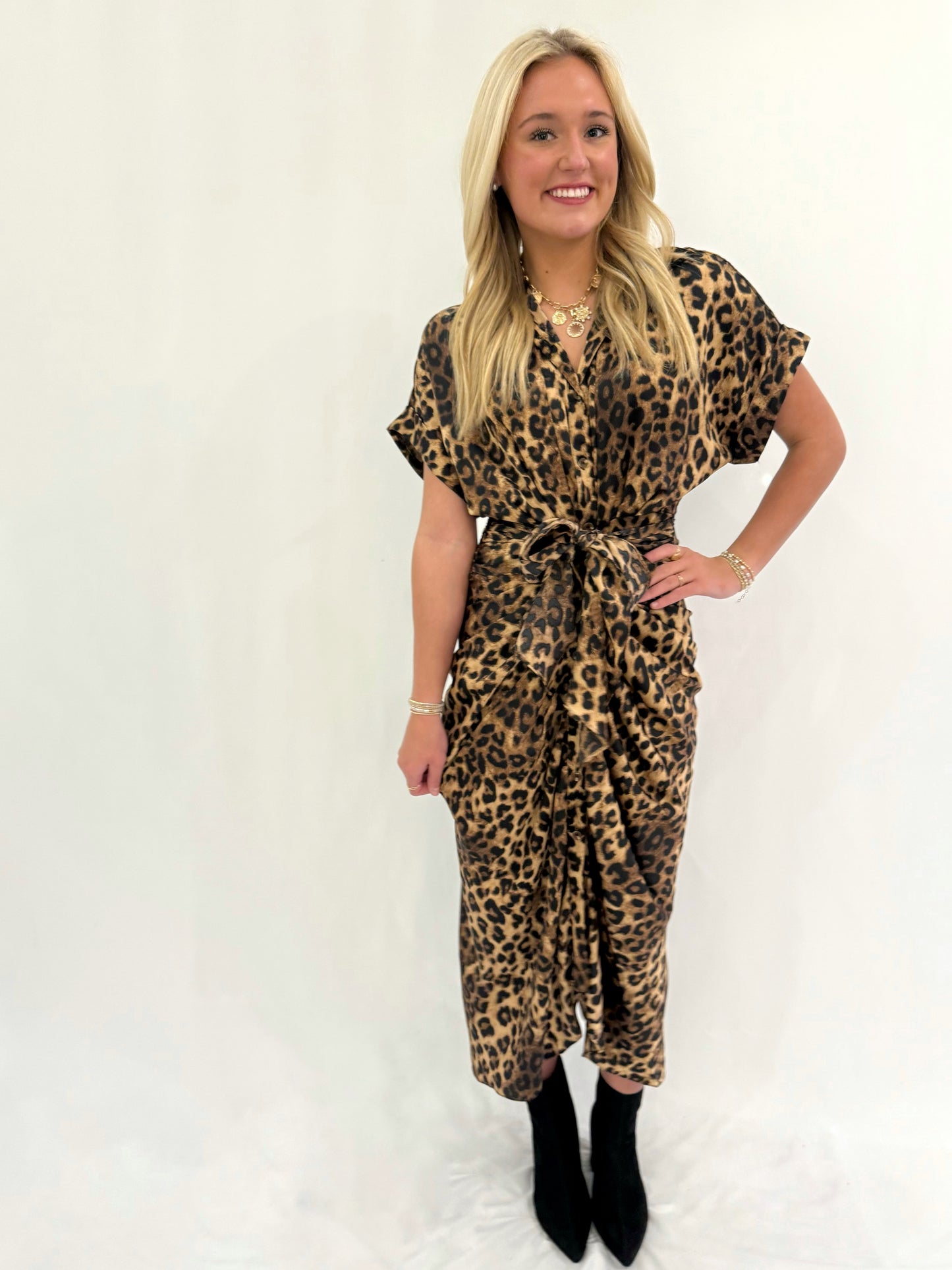 Leopard Tie Shirt Dress