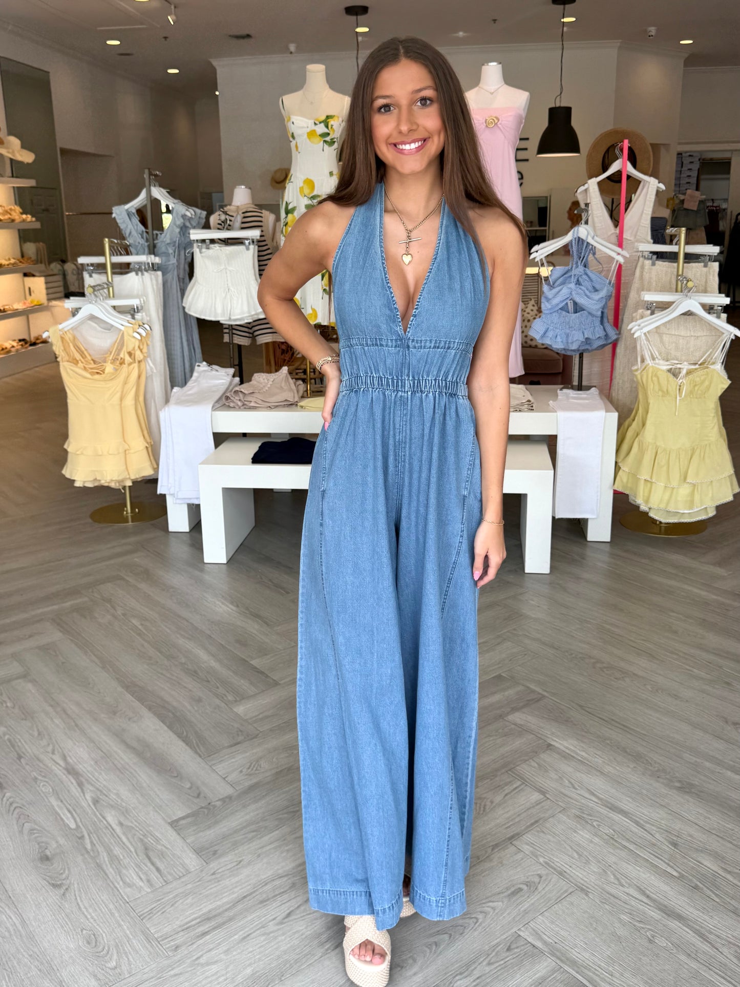 Denim Halter Neck Jumpsuit