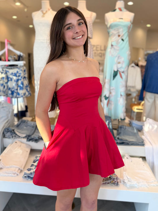 Red Tie Tube Mini Romper