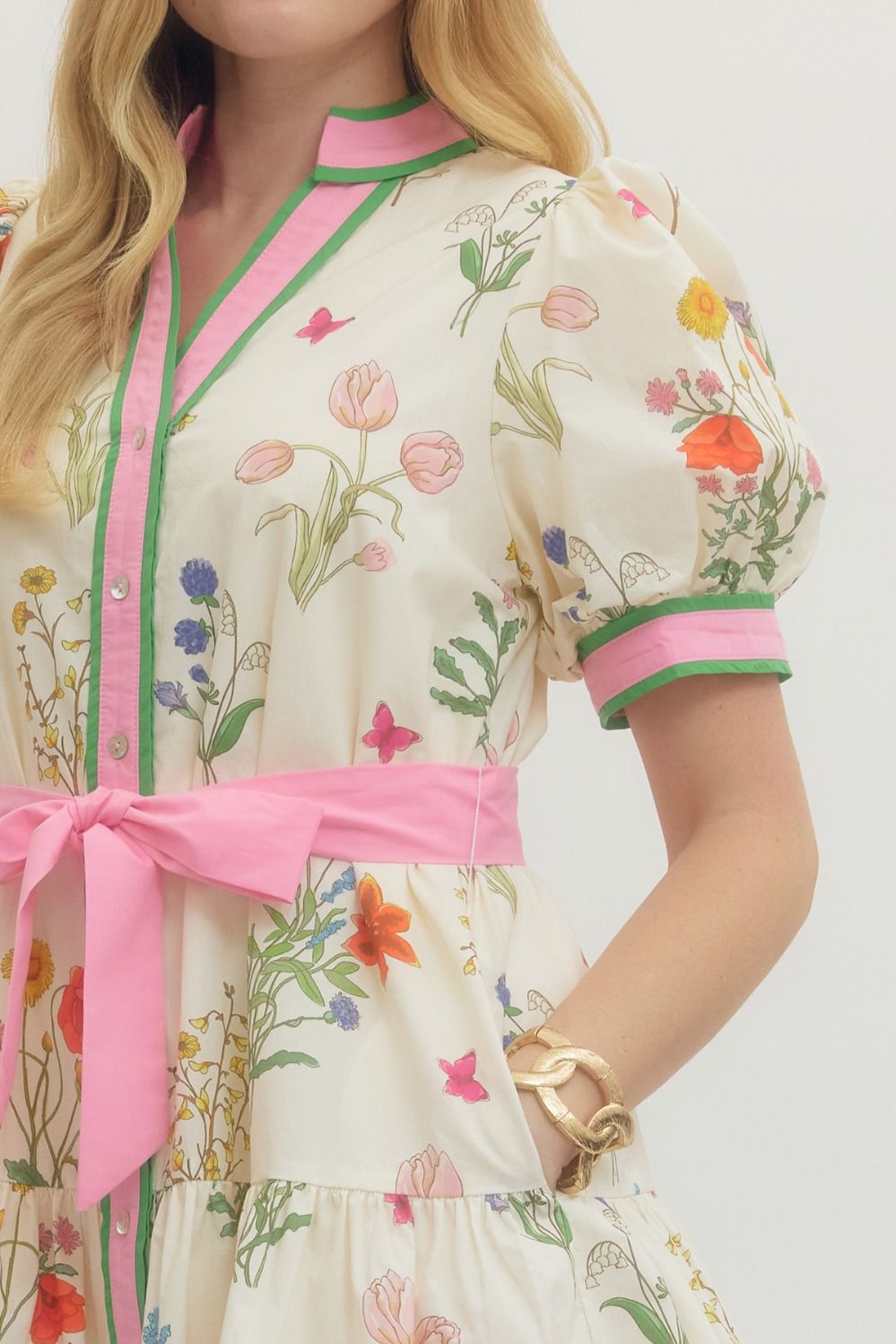 Cream Bouquet Belted Mini