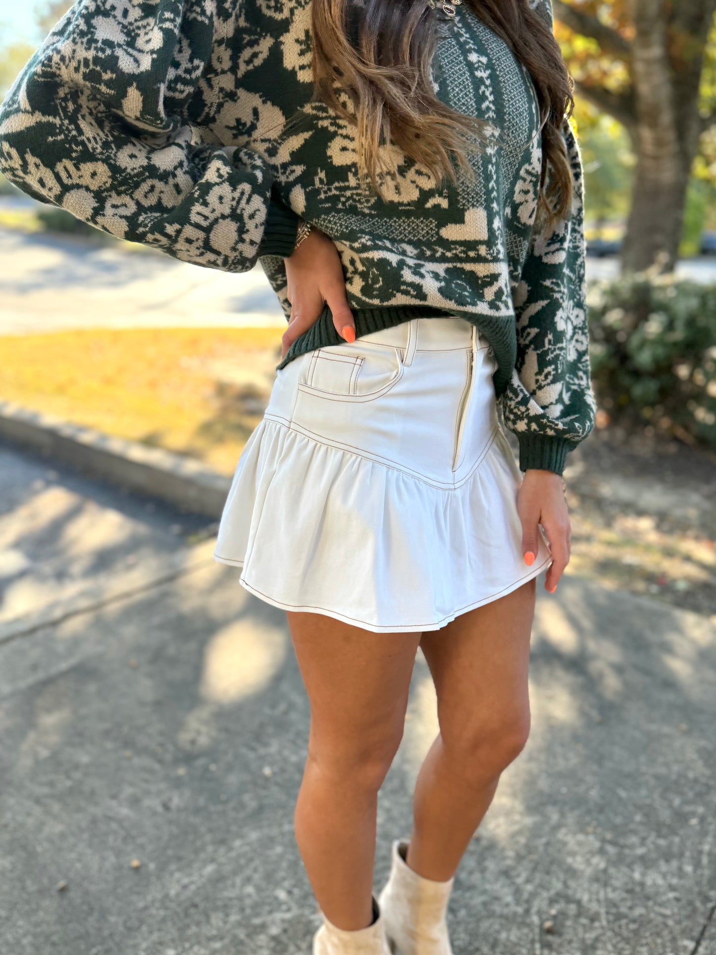 White Stretch Twill Mini Skirt