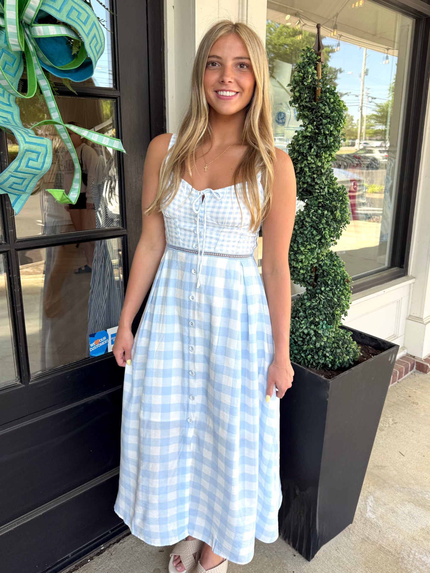 Blue Plaid Corset Midi