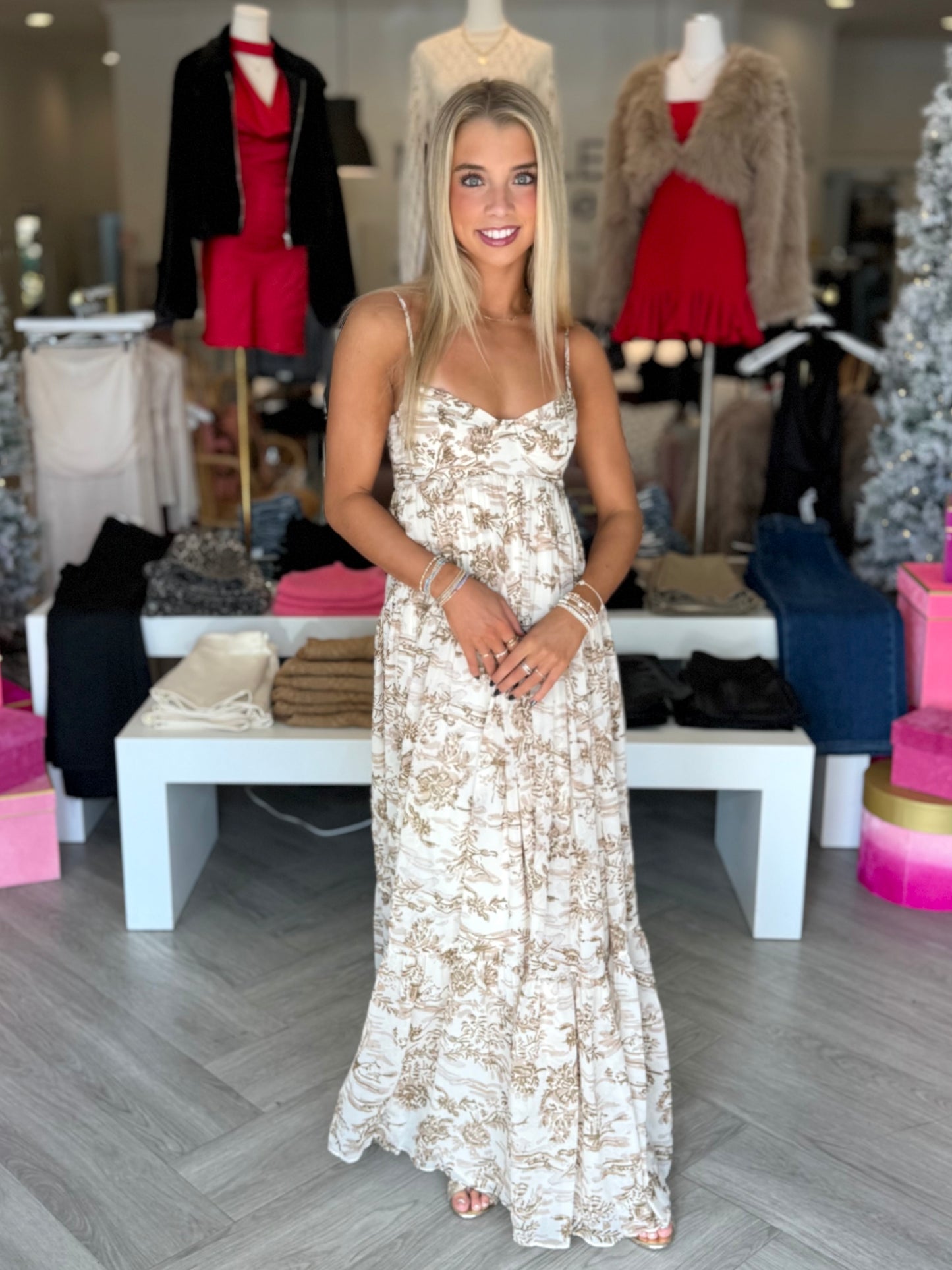 Brown Graphic Open Back Maxi