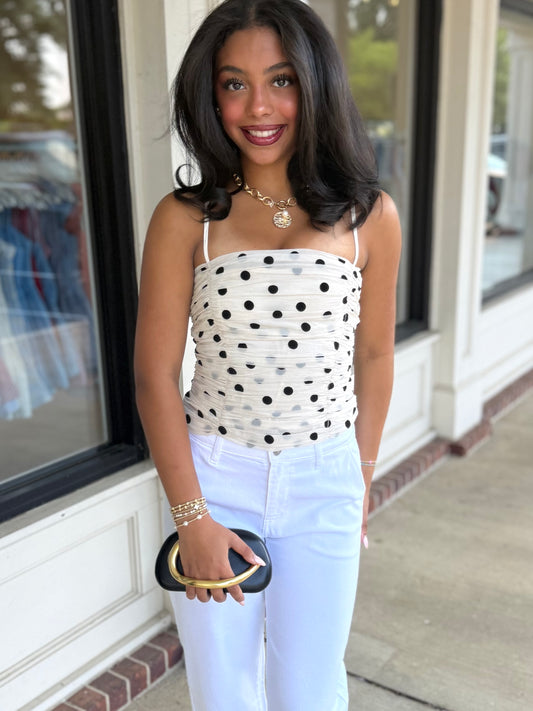Cream/Black PolkaDot Top