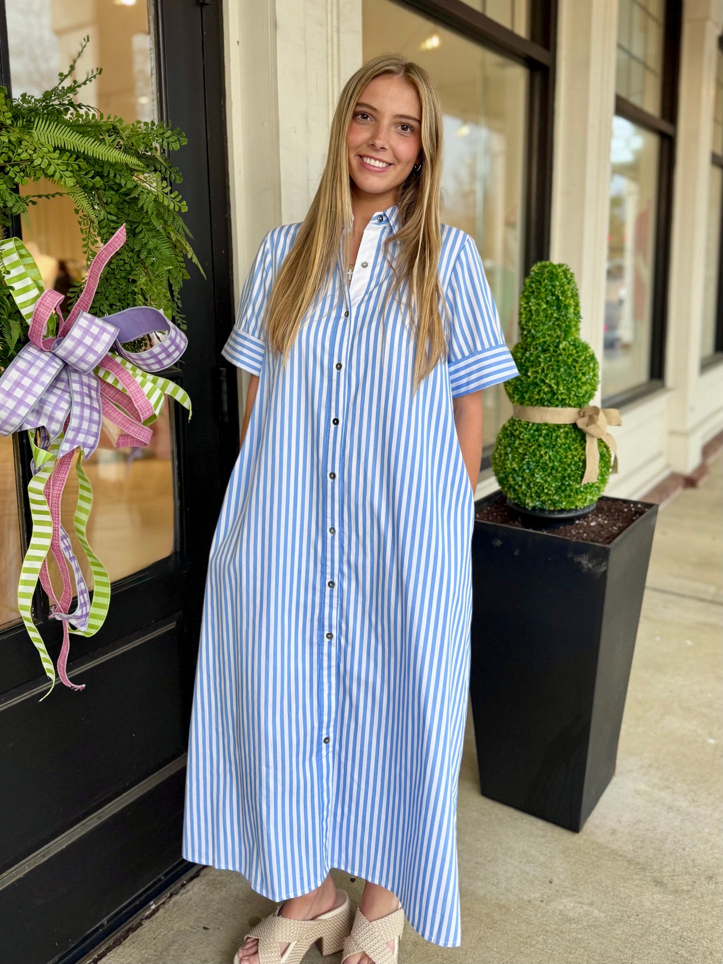 Lt Blue Stripes Down Maxi