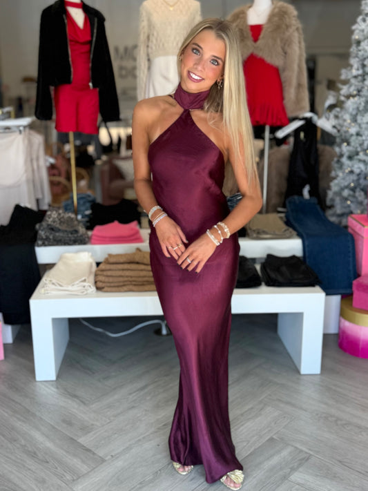 Plum Gleam Mock Neck Maxi