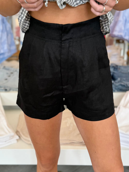 Black High Rise Linen Short