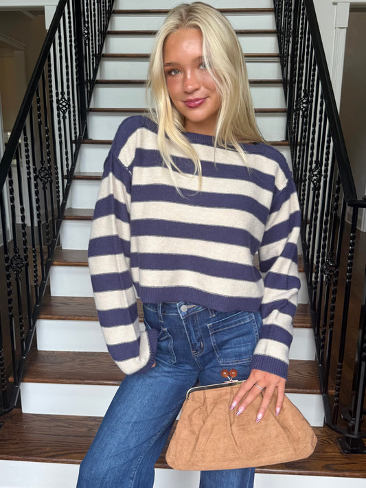 Denim Stripe Seam Sweater