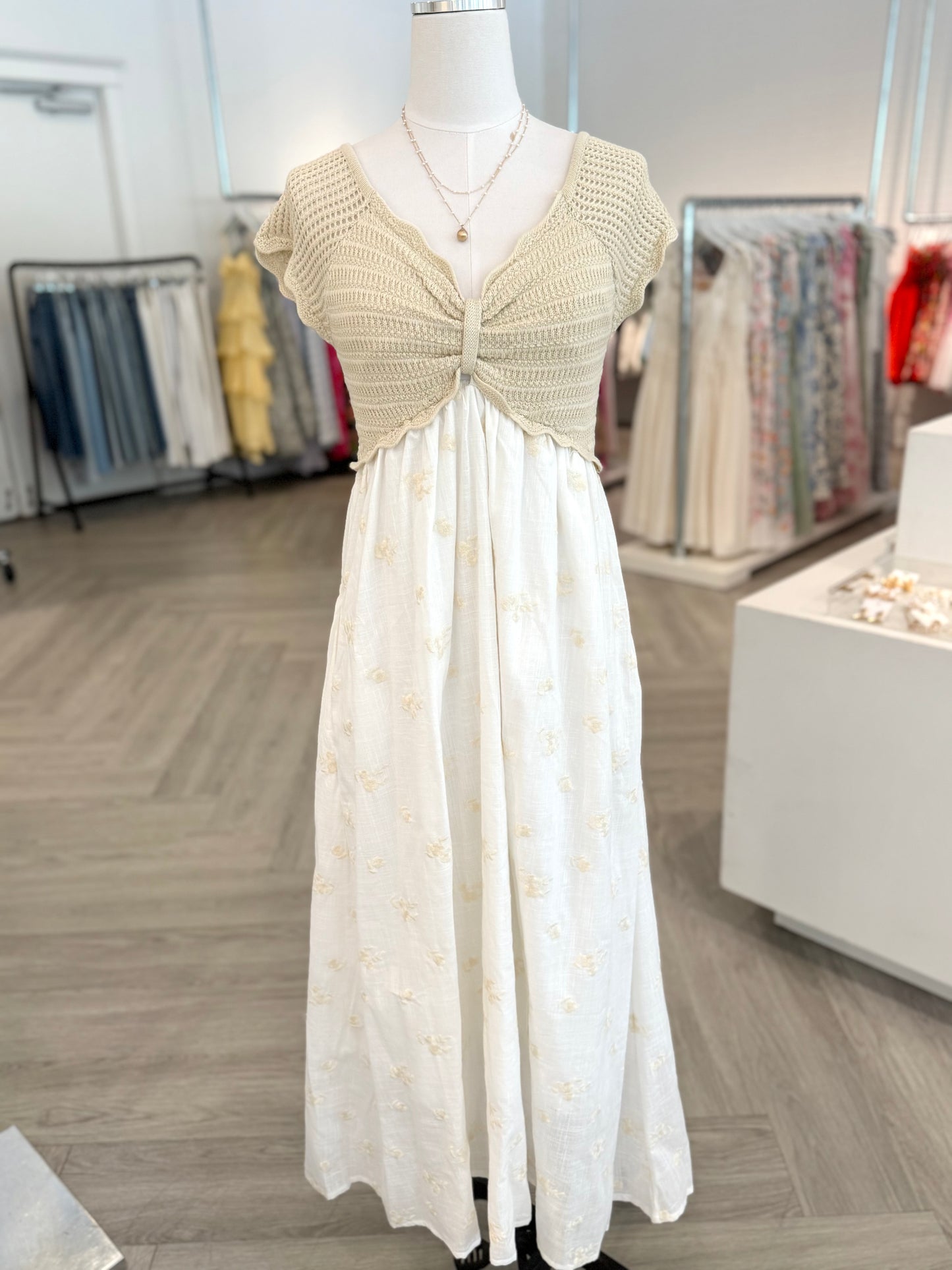 Natural Crochet Top w/ Midi Skirt