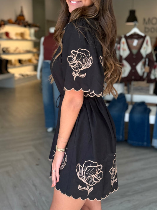 Black Embroidered Shirt Dress