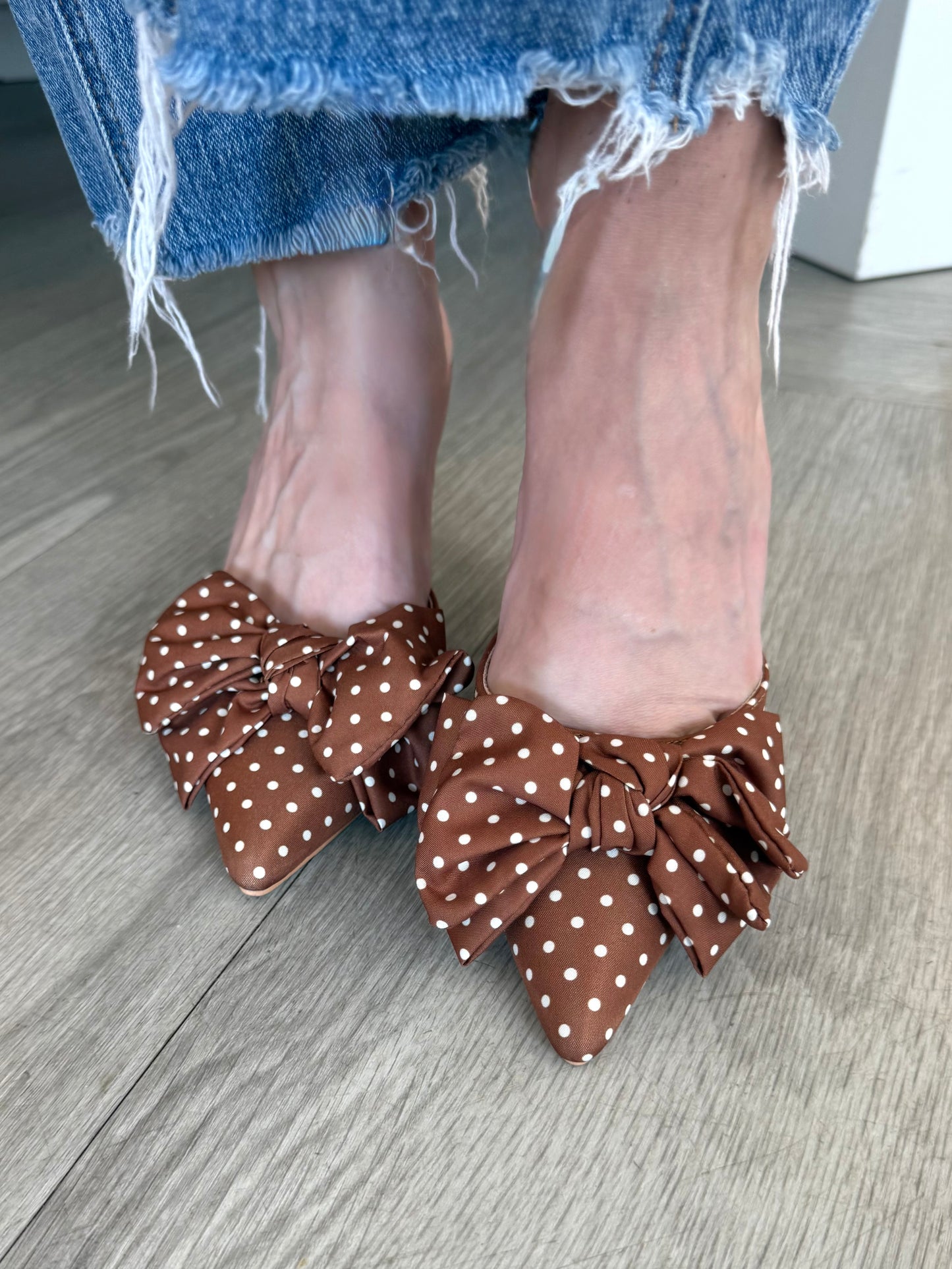 Brown Polka Dot Kitten Heel