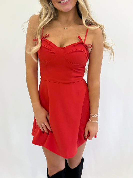 Red Bow Strap Sleeveless Mini