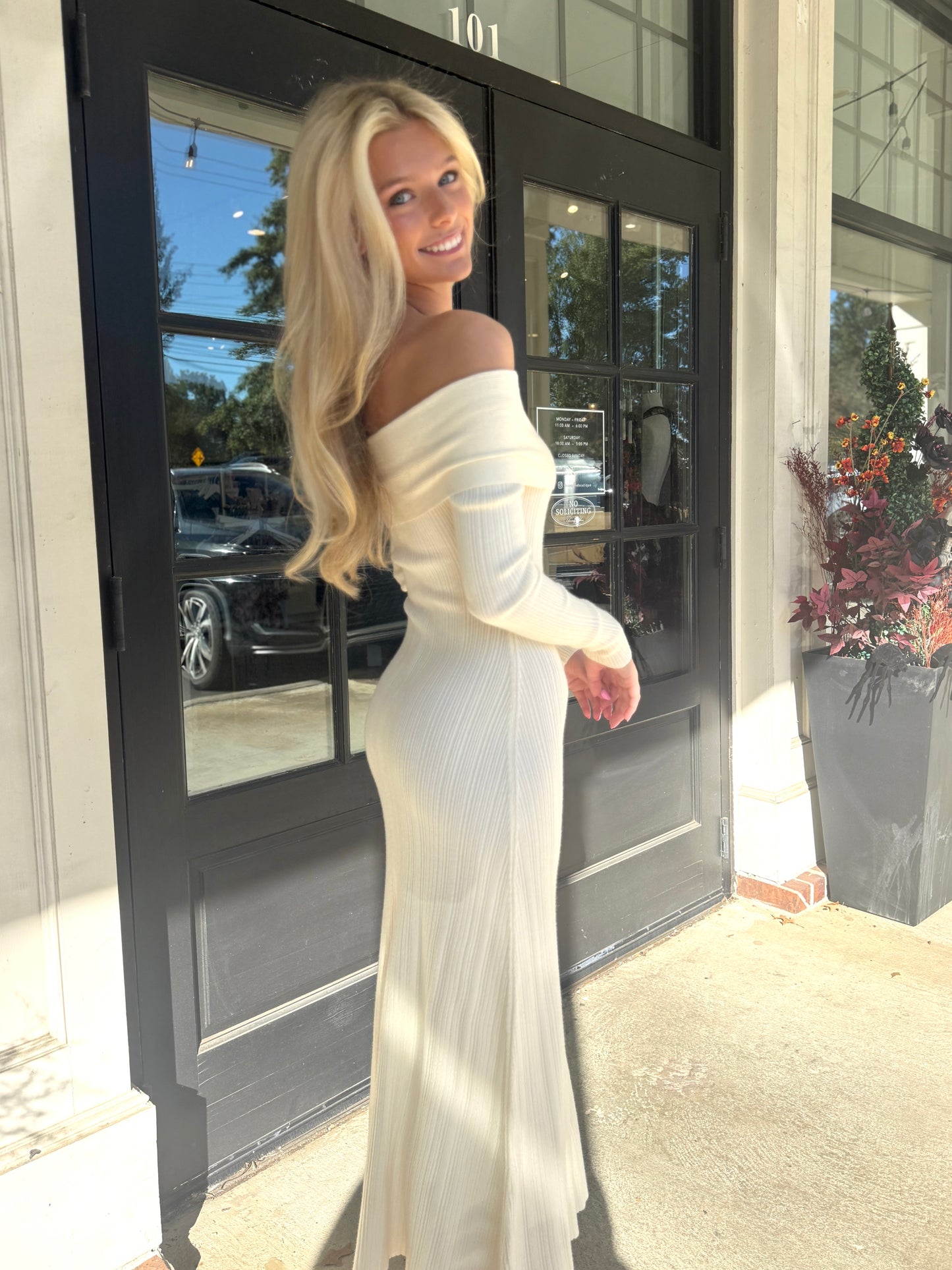 Ivory Off Shoulder Sweater Midi