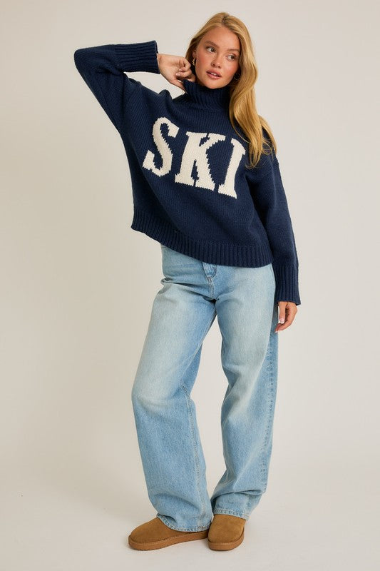 Navy Ski High Neck Sweater