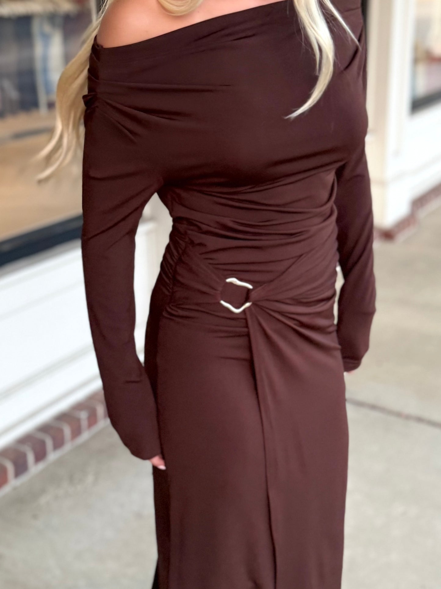 Brown O/S Buckled Draped Midi