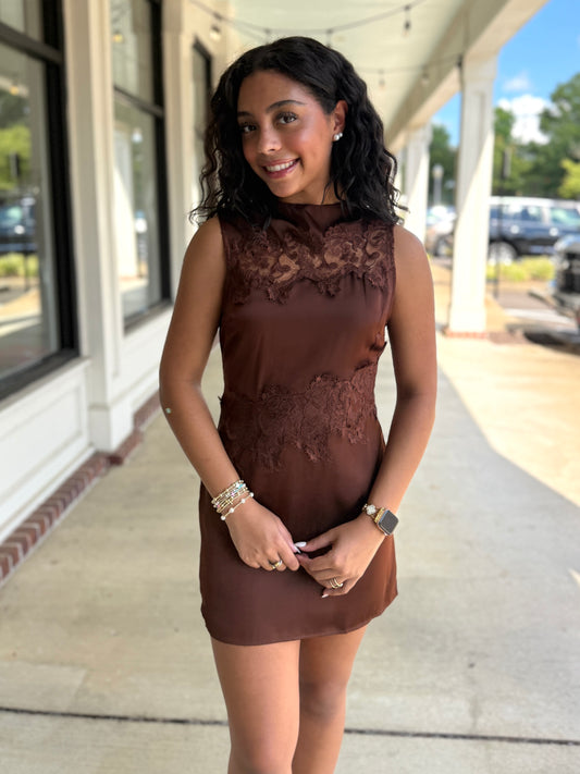 Brown Satin Lace Mini