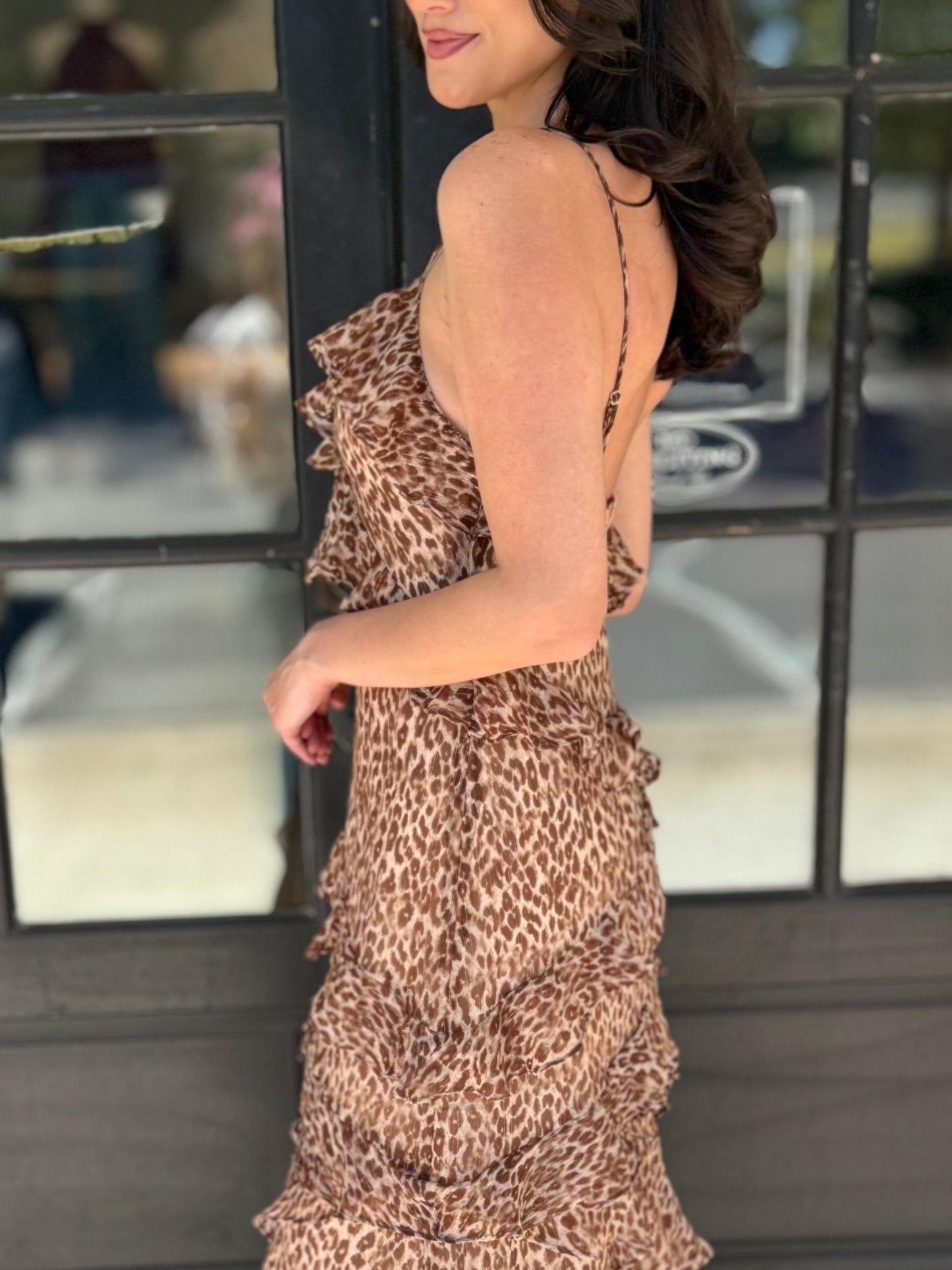 Leopard Ruffle Glitter Maxi