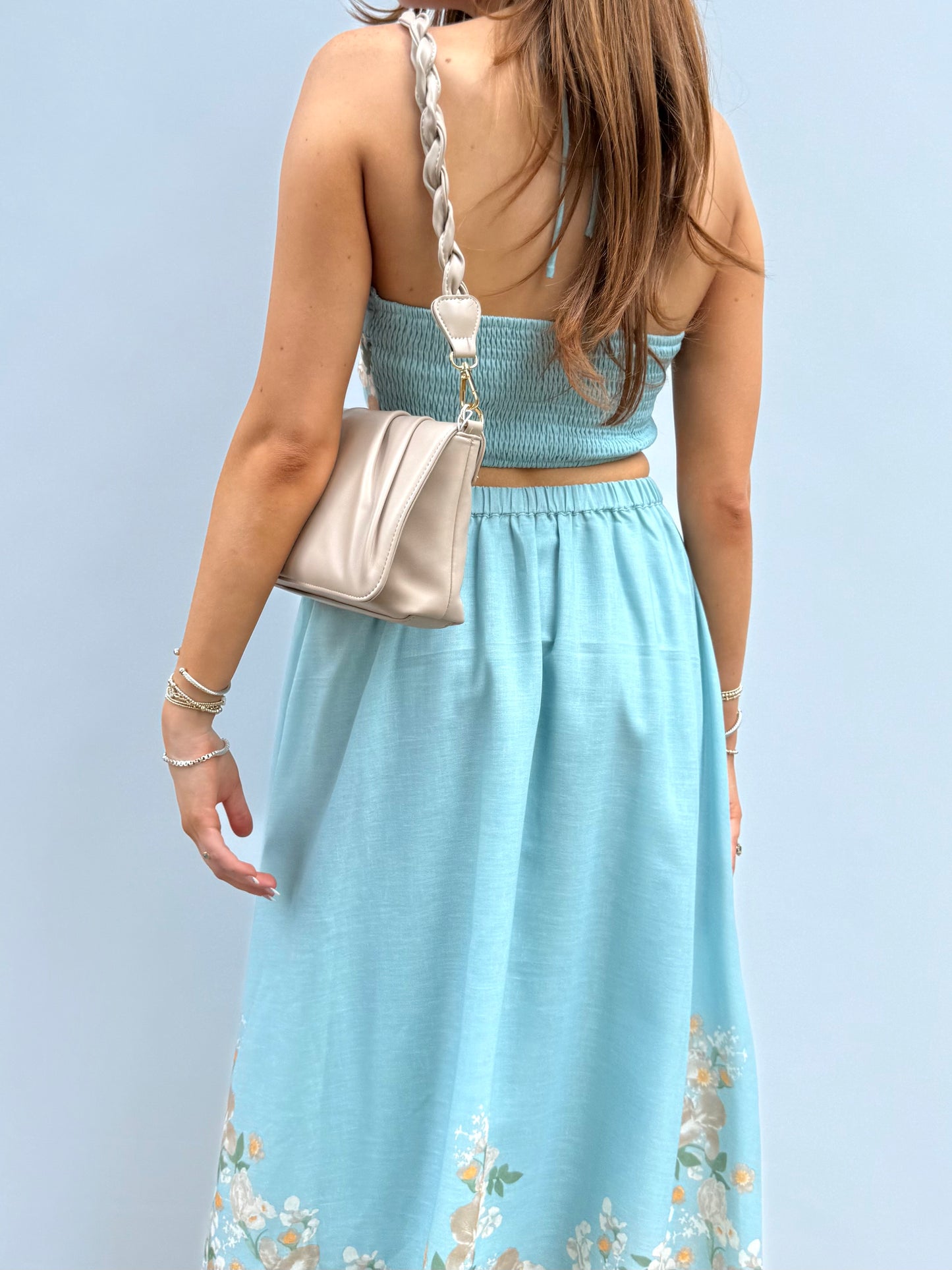 Blue Floral Midi Skirt