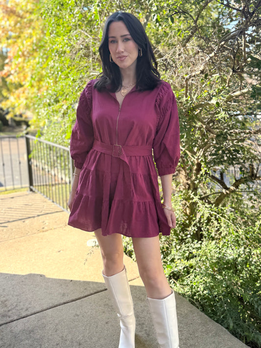 Zip Up Belted Mini Dress