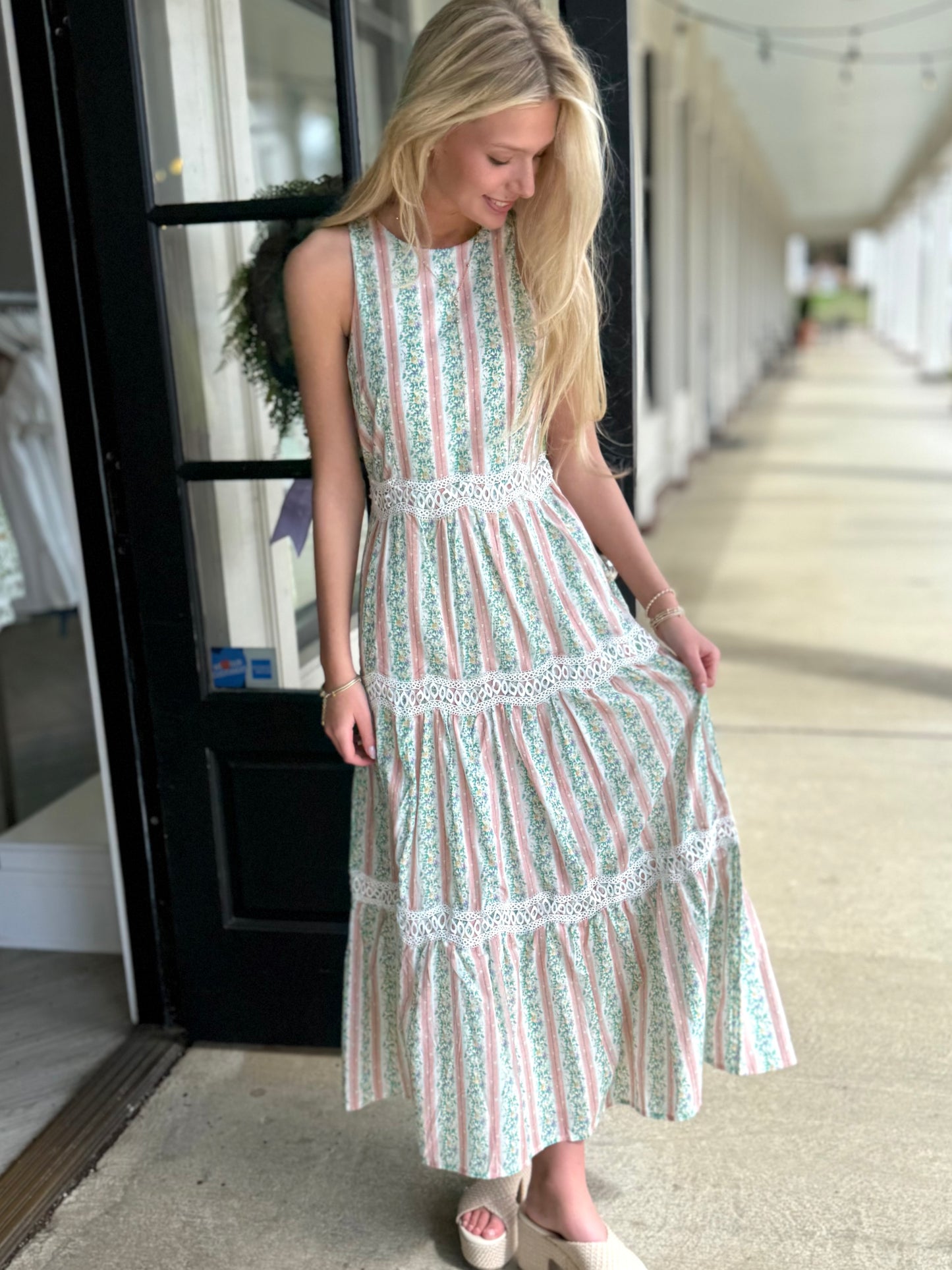 Peach Floral Stripe Midi