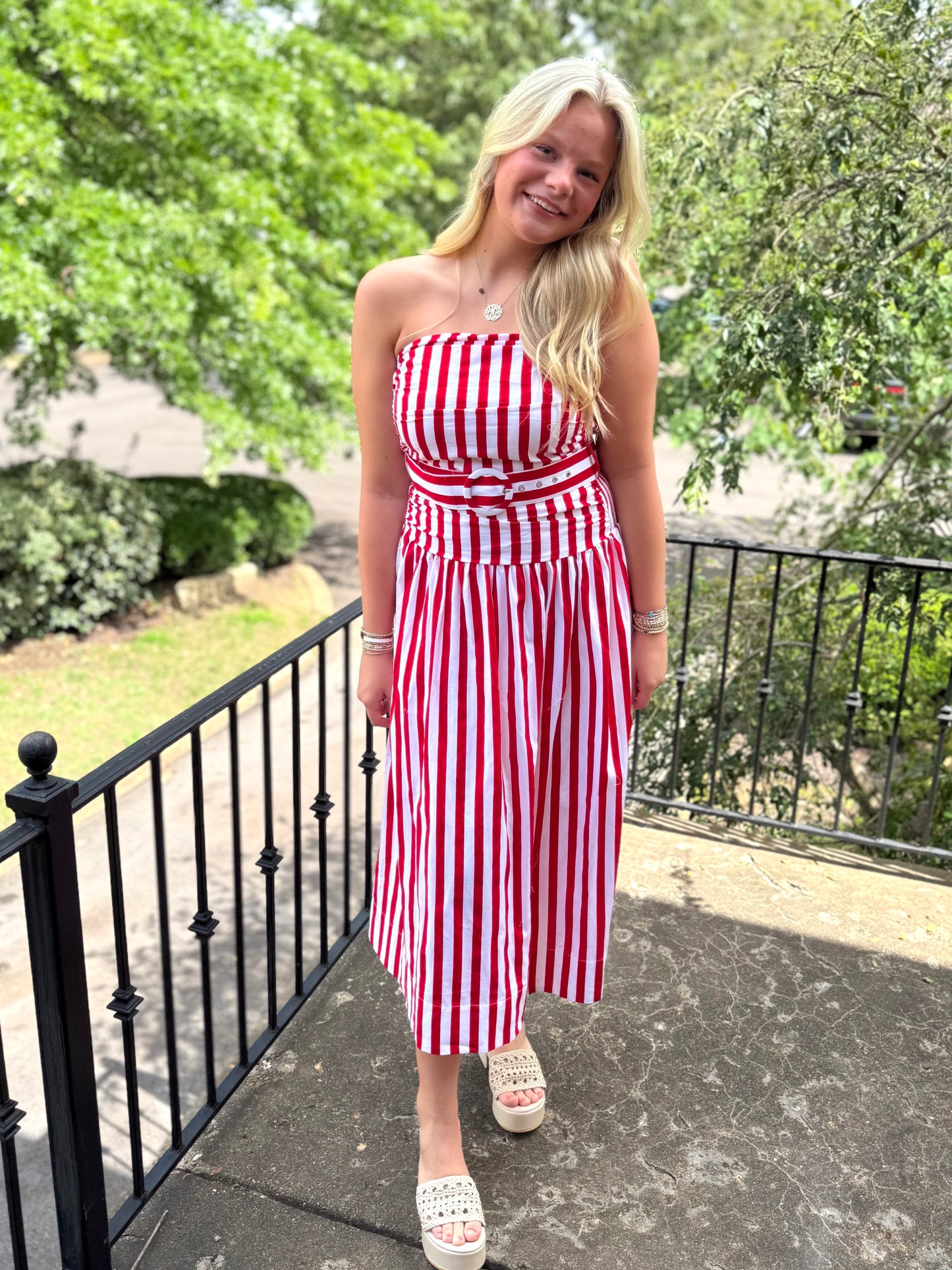 Red Circus Stripe Belted Maxi