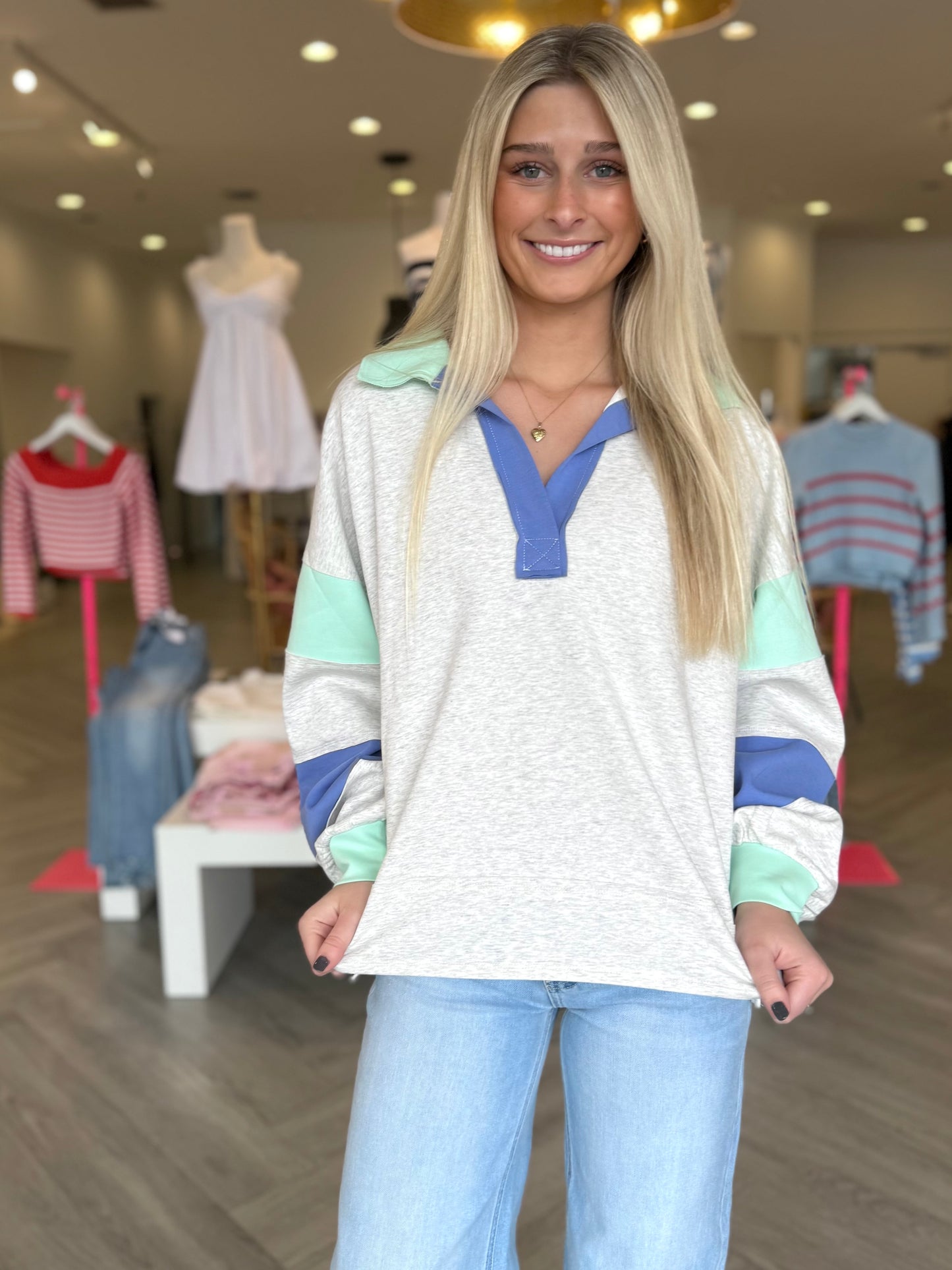 Grey/Mint Color Block OS Sweater