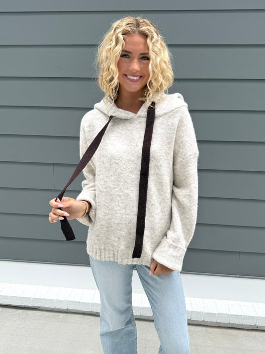 Oatmeal Contrast Hoodie Sweater