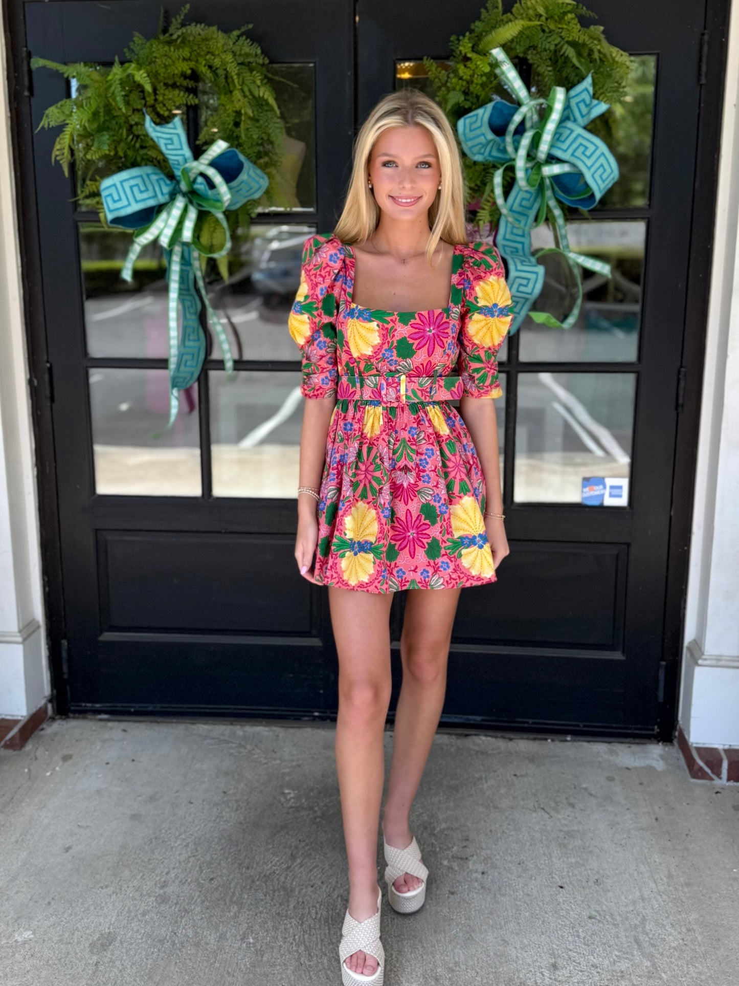 Salma Floral Belted Puff Sleeve Mini