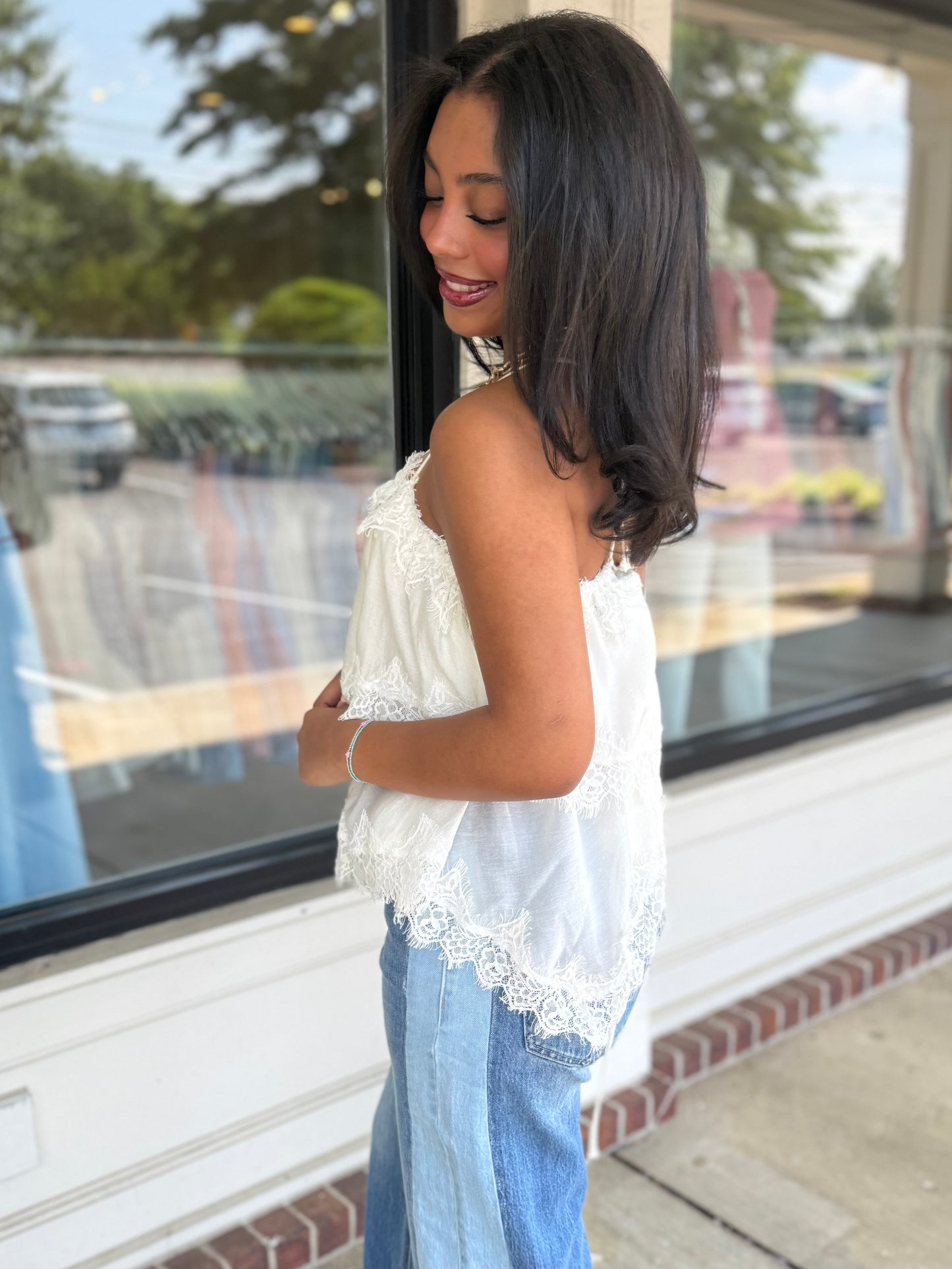 Cream Lace Trim Top