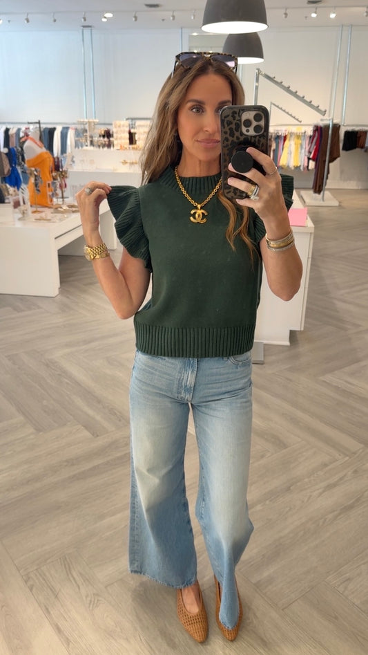 Hunter Green Ruffle Knit Sweater