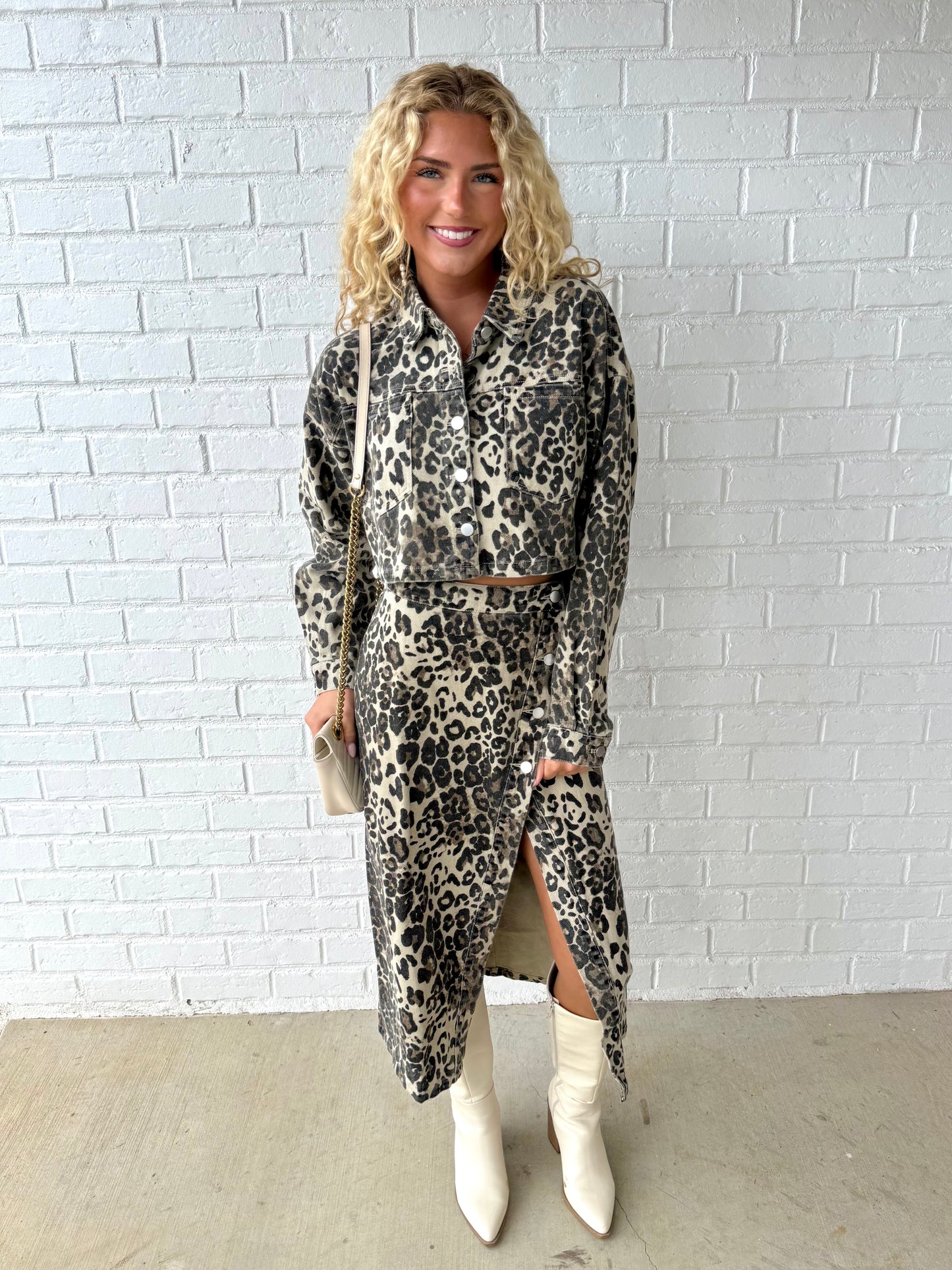 Leopard Denim Cropped Jacket