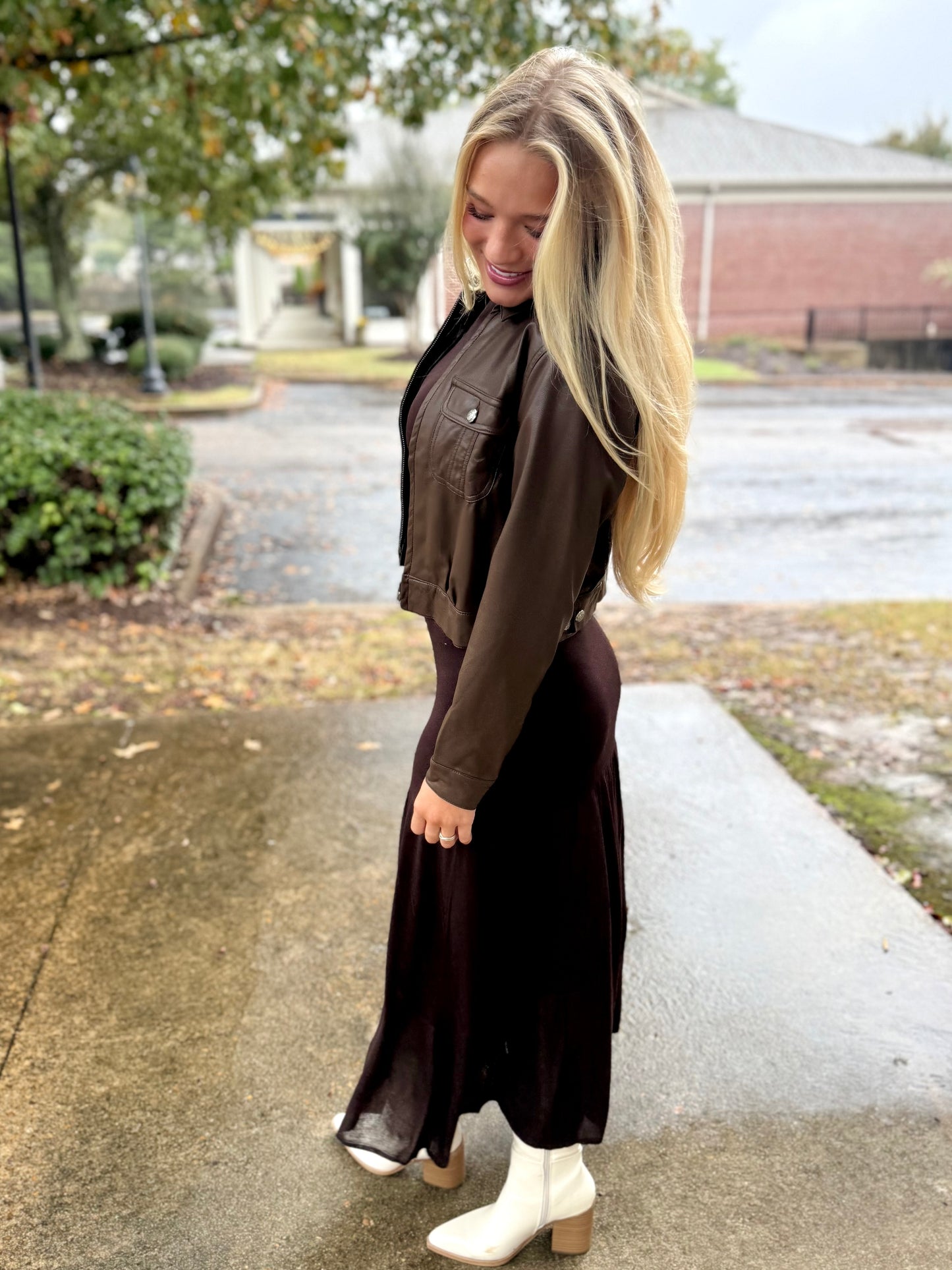 Coffee Bean Leather Zip Jacket