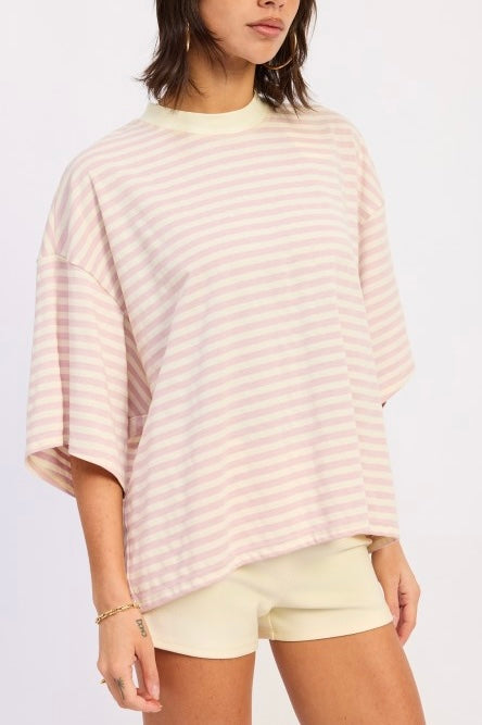 Pink Ivory Stripe Basic Tee