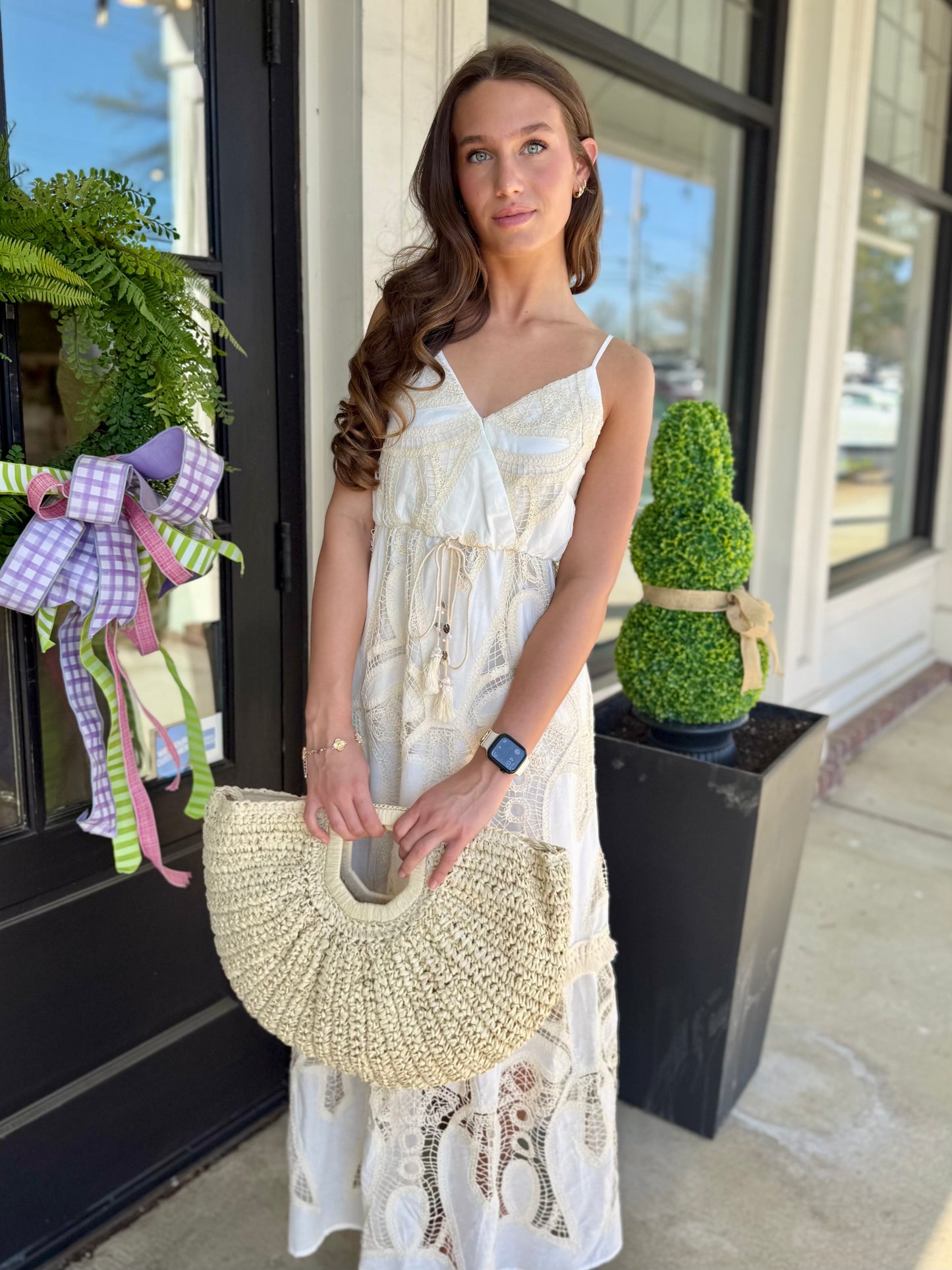 White/Beige Crochet Lace Maxi