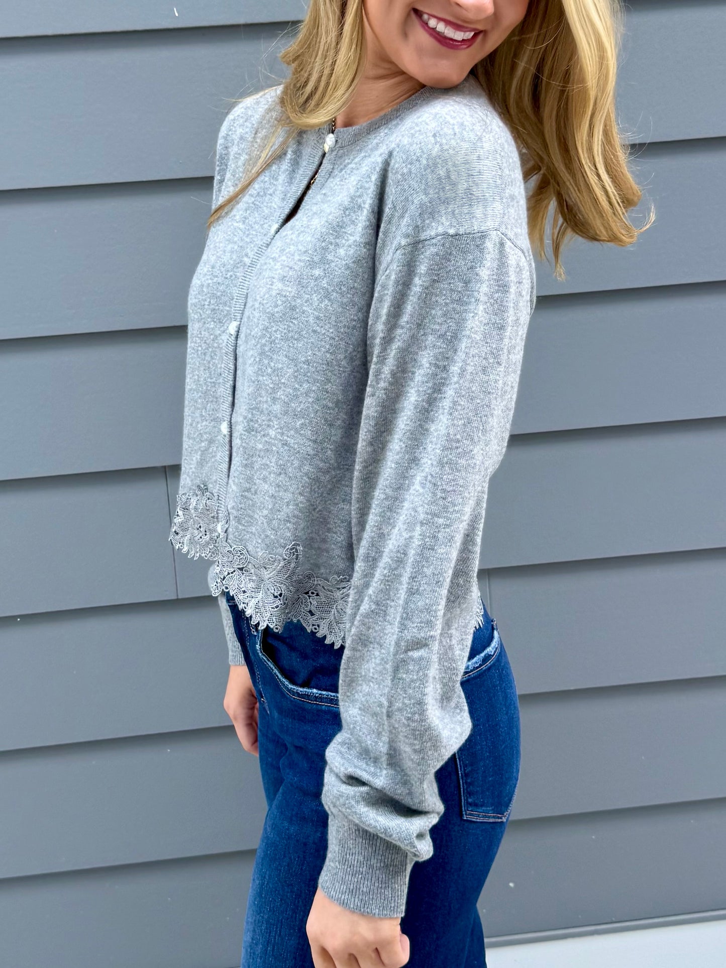 Grey Pearl Button Cardigan