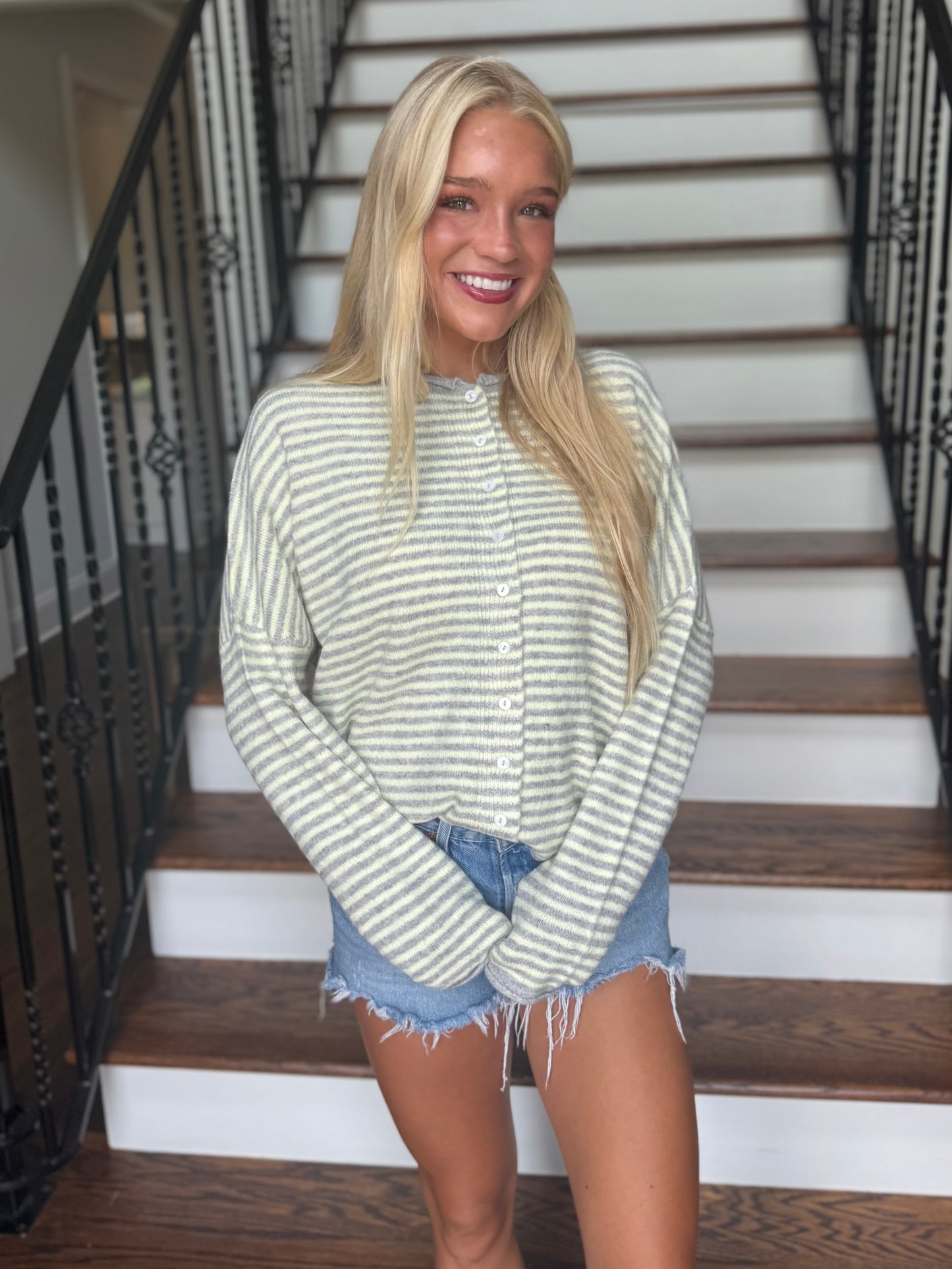 Stripe Raw Edge Cardigan (3 colors)