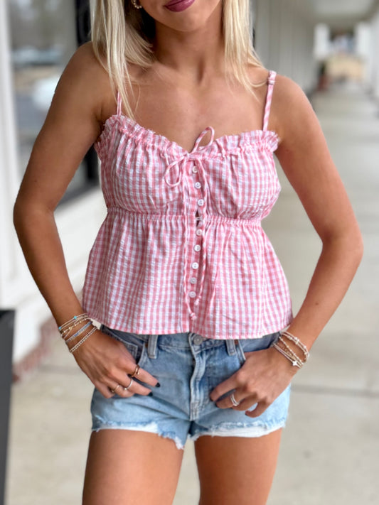 Coral Gingham Tank Top
