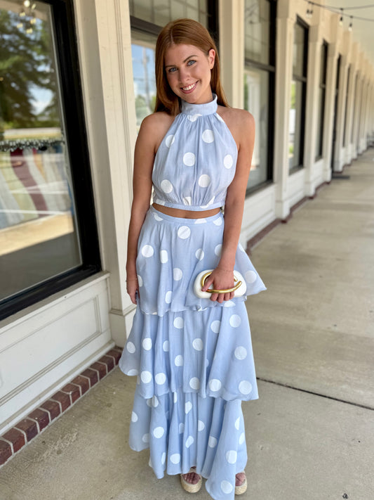 Bubble Dot Tiered Maxi Skirt
