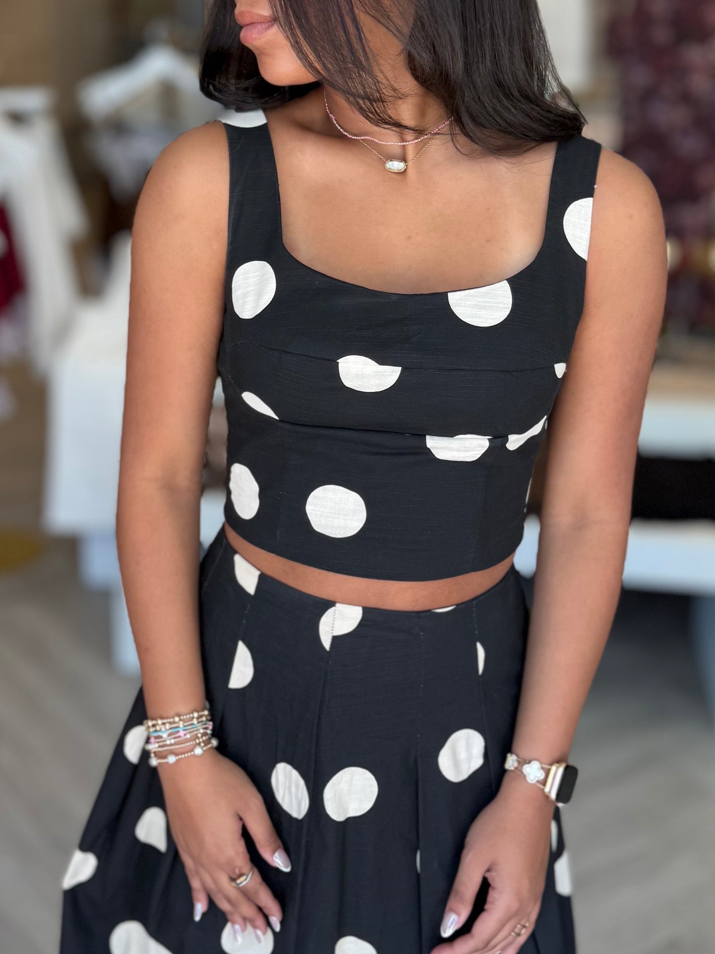Black Polka Dot Midi Skirt