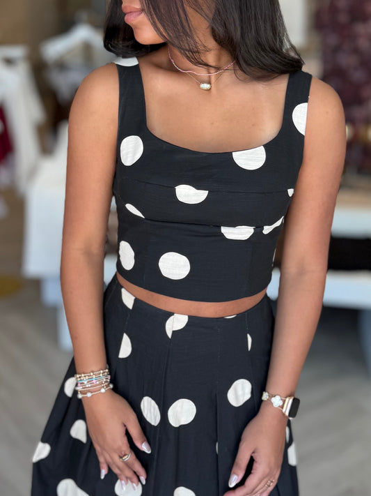 Black Polka Dot Midi Skirt